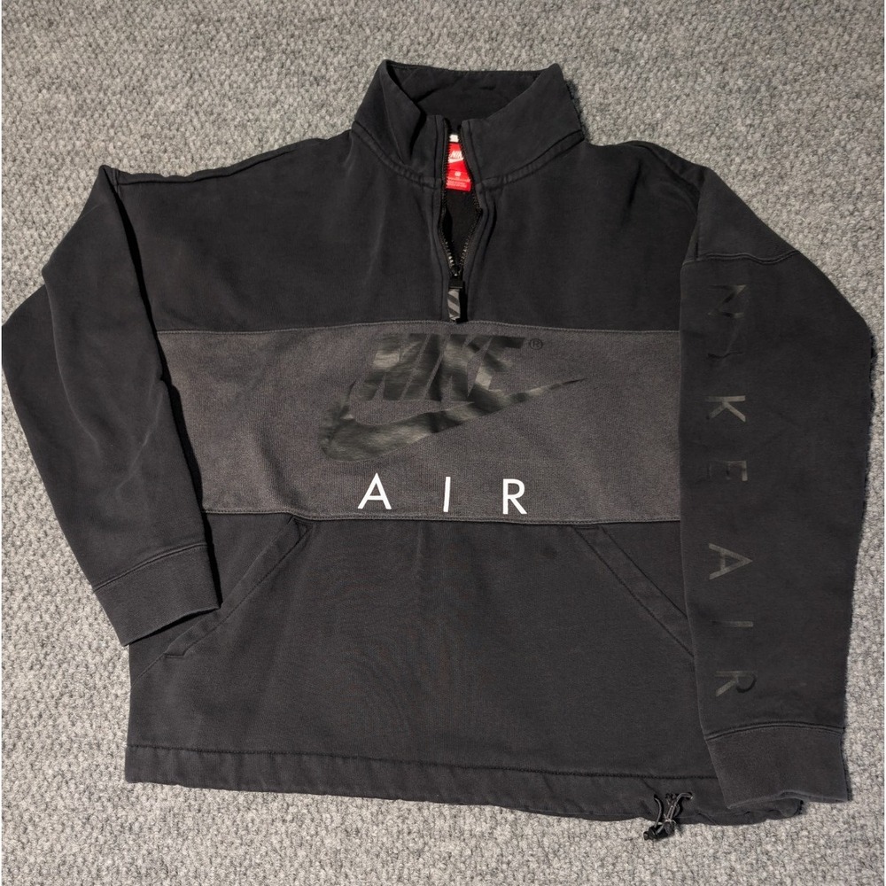 Nike Air Quarter Zip Pullover Sweatshirt Men's XL Black Gray Fleece Logo 1/4 Zip